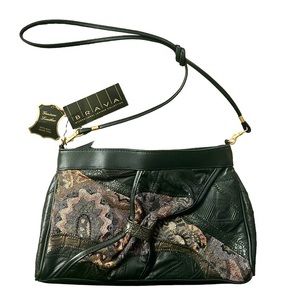 NWT Vintage 80’s Tapestry and Black Leather Brava Purse Shoulder Bag